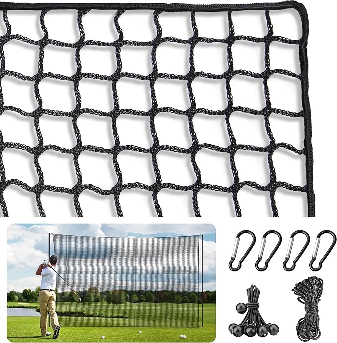 ORIENGEAR Golf Netting for Garage, Golf Hitting Practice Net 10x15ft 10x20ft, Backyard DIY Nets for Chipping Driving and Baseball Hockey Soccer Sports, with Rope and Buckle (NET ONLY Without Poles)