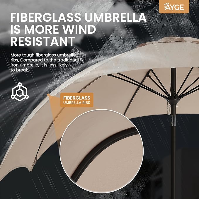 Ayge 9 FT Patio Umbrella Outdoor Table Umbrella Fiberglass Frame Beige | 9 FT - Image 2