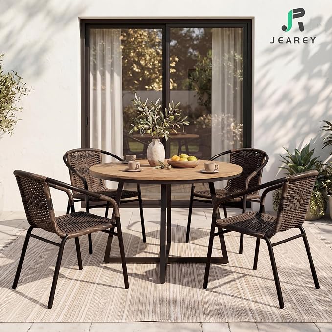JEAREY Outdoor Patio Rattan Dining Chairs Set of 4, All Weather Stackable - Image 2