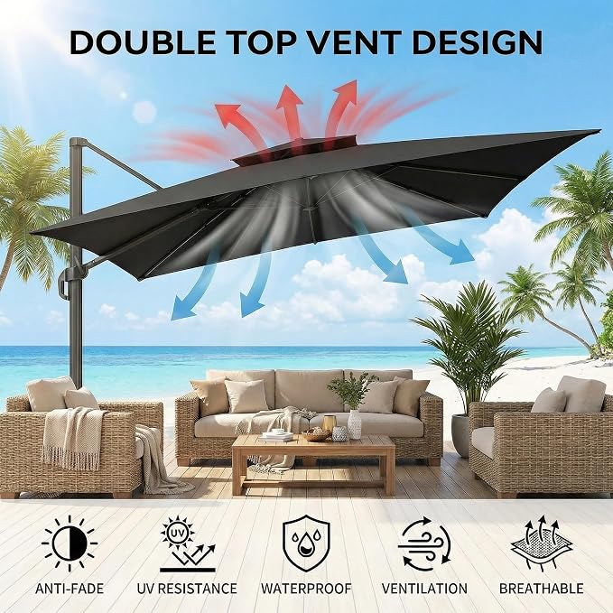 Hoteel Outdoor Patio Umbrella - 10ft Cantilever Umbrella - Image 3