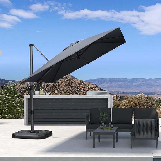 PURPLE LEAF Patio Cantilever Umbrella Left-right Tilting 9 Feet Grey | Aluminum - Image 2