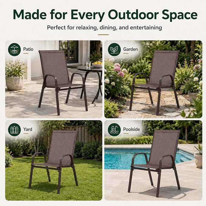 Majnesvon Outdoor Patio Chairs Set of 6, Stackable Patio Chairs, Front Porch - Image 6