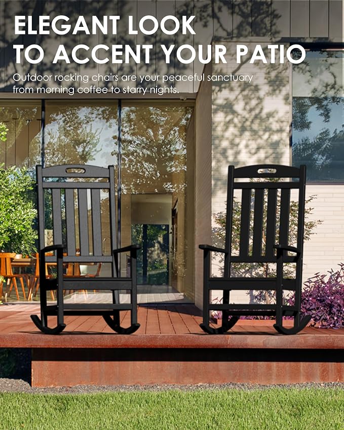 Outdoor Rocking Chair Set of 4, All-Weather Resistant Poly Lumber Rocker Chair - Image 6