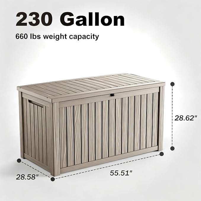 230 Gallon Outdoor Deck Box, Resin Waterproof Storage Box - Image 2