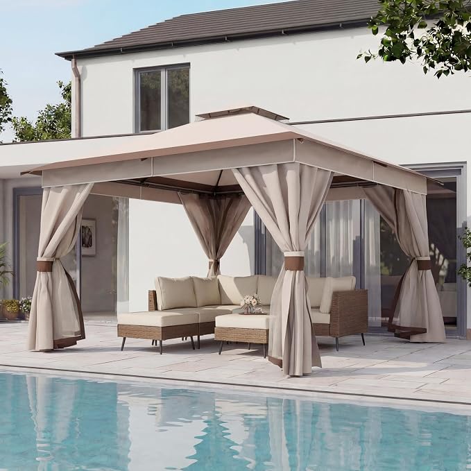 12'x12' Outdoor Gazebo, Metal Frame Heavy Duty Patio Canopy Tent Shelter by LAUSAINTHOME