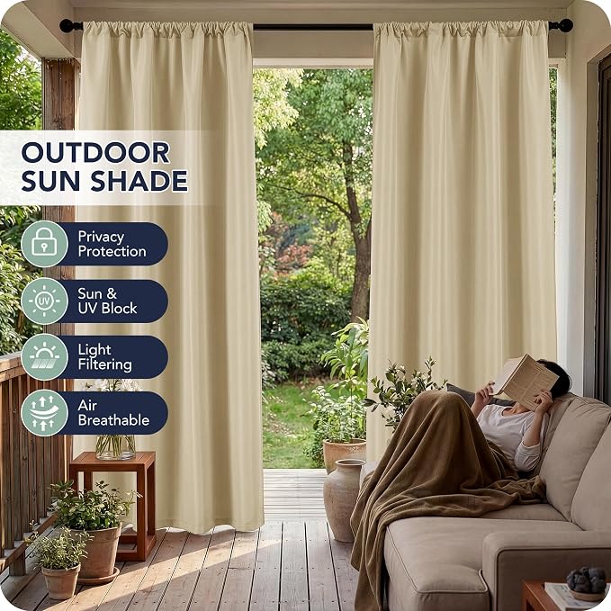 Outdoor Curtains for Patio Waterproof, 8 Panels, Rod Pocket | Weatherproof & - Image 3