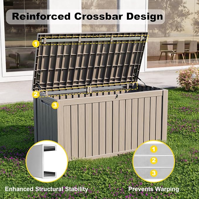 150 Gallon Lockable Resin Deck Box, Waterproof Outdoor Storage Container - Image 2