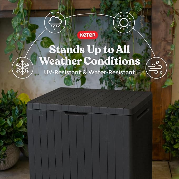 Keter City 30 Gal Outdoor Storage Box and Patio Side Table | Grey, Weatherproof - Image 5