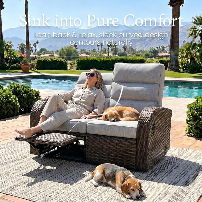 Oversized 3 Pieces Wicker Outdoor Recliner Loveseat - Image 5