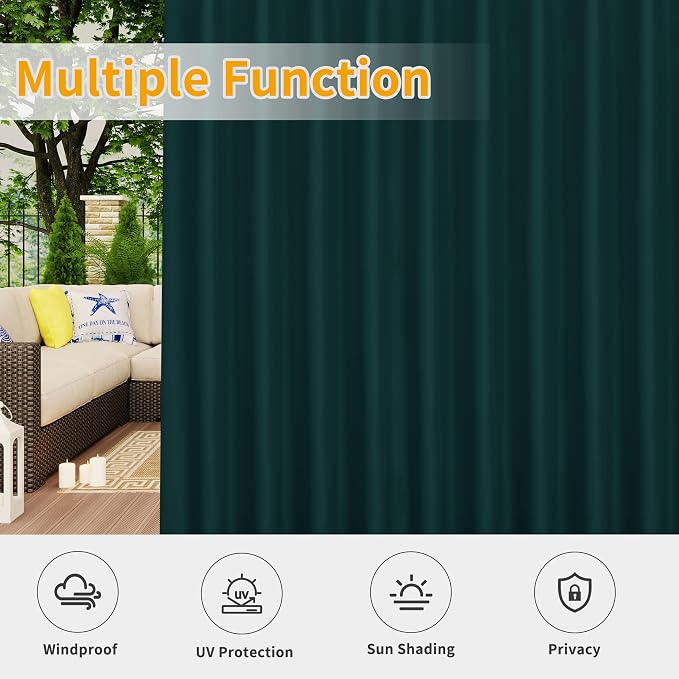 Easy-Going Outdoor Patio Curtains 2 Panels, 110x84 inch, Teal | Privacy - Image 5