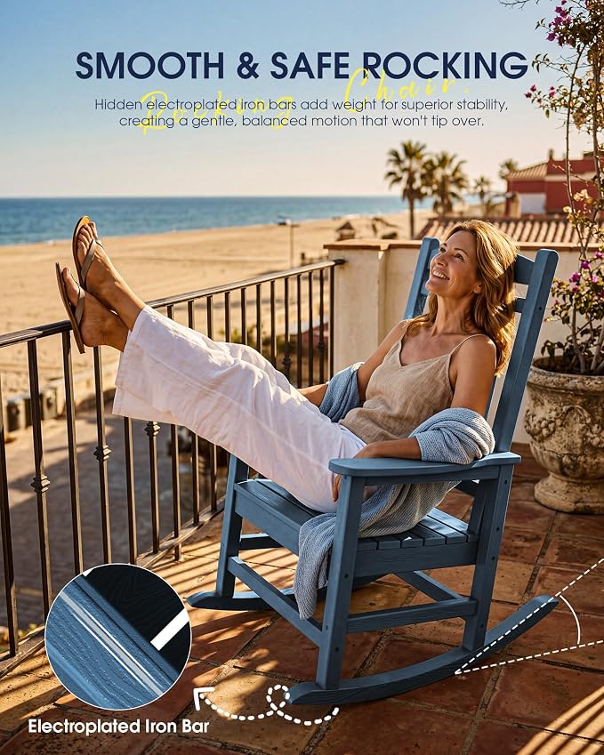 Oversized Outdoor Rocking Chairs Set of 4, HDPE Porch Rockers - Image 9