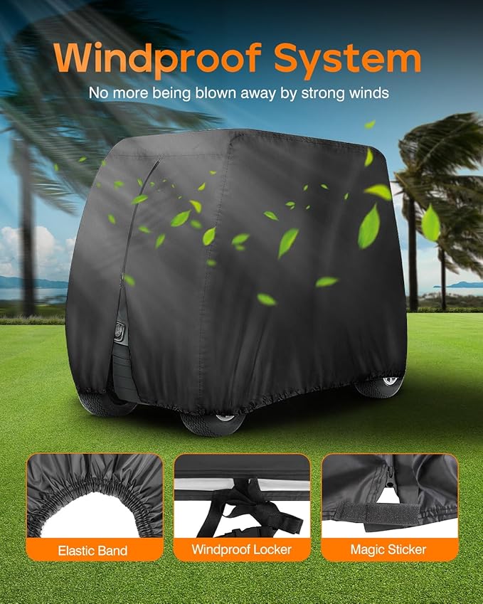 Golf Cart Cover 8 Passenger Heavy Duty, 420D Waterproof Golf Cart Covers Extended Roof Compatible with EZ GO Club Car Yamaha Golf Carts, Outdoor Dustproof 8 Seat Club Car Cover (Up to 169 Inch)