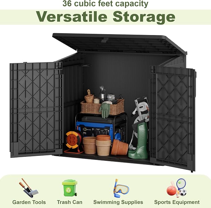 36 Cu Ft Resin Outdoor Storage Shed, Weatherproof Horizontal Outdoor Storage - Image 4