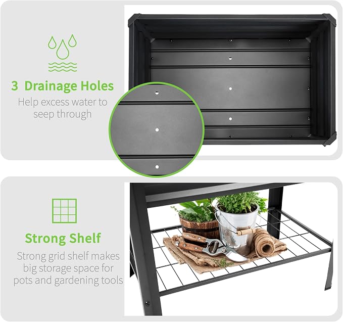 Raised Garden Bed with Legs and Shelf, Standing Raised Beds - Image 3
