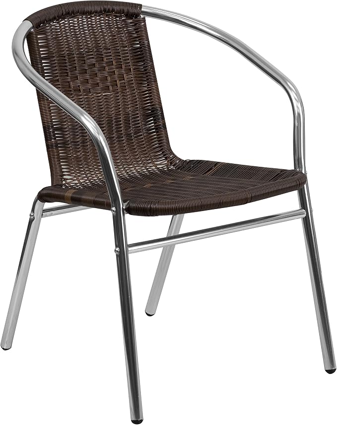 EMMA + OLIVER Dark Brown Metal Indoor-Outdoor Stackable Chair | Poly Resin Seat - Image 5