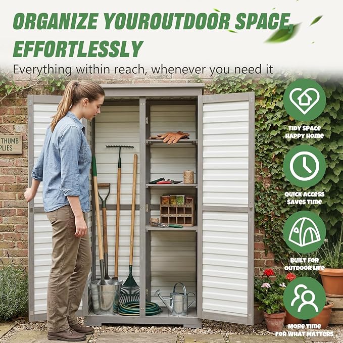 Outdoor Storage Cabinet – Store More in Less Space, Tall Vertical Garden Tool - Image 6