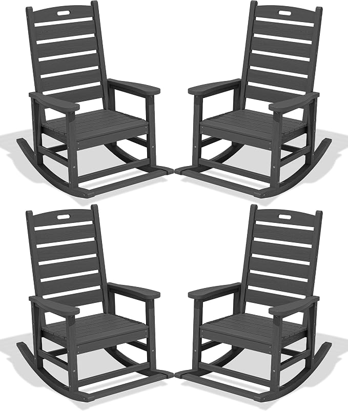 SERWALL Outdoor Rocking Chair Set of 4, Oversized HDPE Rocker, all Weather by SERWALL