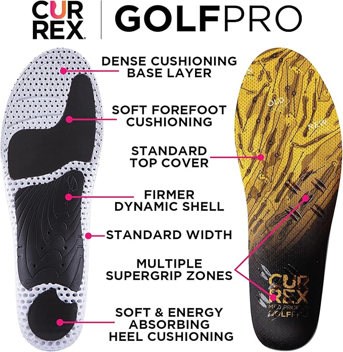 CURREX GolfPro Insoles for Golf Shoes – Arch Support Inserts to Improve Balance, Stability, Comfort & Performance, Help with Foot & Heel Pain Relief – for Men & Women – Low Arch, Large