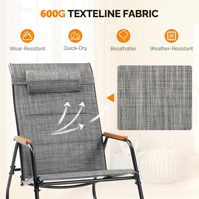 VINGLI Outdoor Rocking Chair, Textilene Mesh Patio Rocker, Outdoor Rocker - Image 5