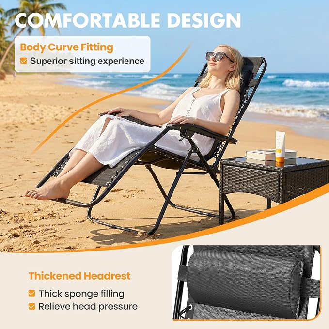 NEWBULIG Zero Gravity Chairs Set of 2, Lounge Chair Folding Portable Adjustable - Image 4