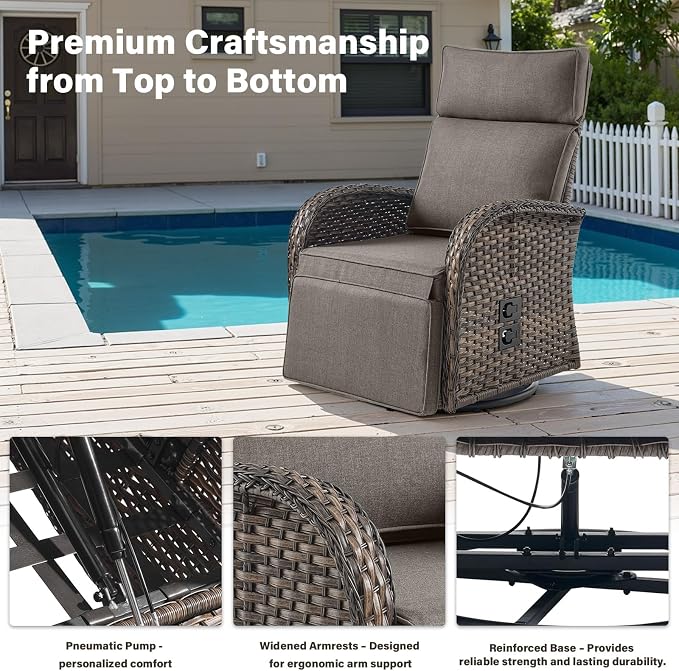 Dual-Adjust Outdoor Swivel Recliner Chair – Wicker Reclining Patio Chair - Image 6