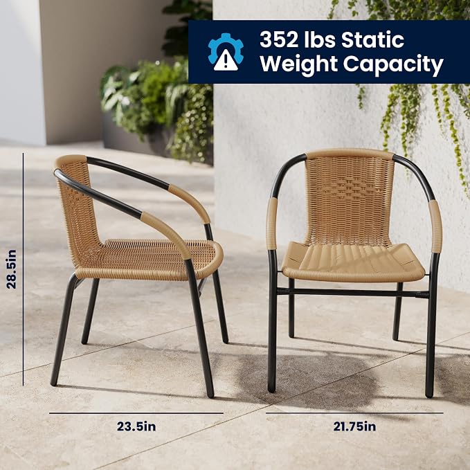 EMMA + OLIVER Beige PE Rattan Stackable Patio Dining Chair, Indoor/Outdoor Use - Image 2