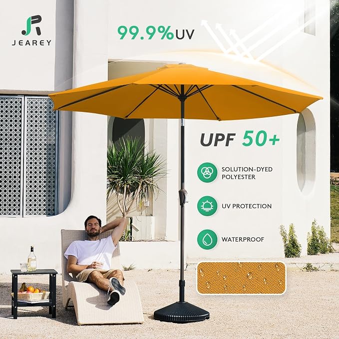 JEAREY 9FT Outdoor Patio Umbrella, Market Umbrella, Sun Orange | Outdoor Table - Image 3