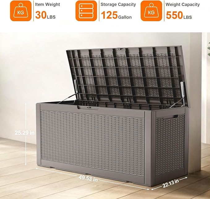 125 Gallon Outdoor Storage Box, Large Waterproof UV Resistant Deck Box - Image 5