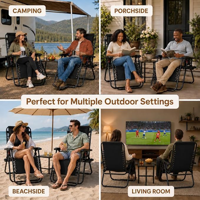 Yaheetech 26" Zero Gravity Recliners Adjustable Set of 2, Dark Black | Outdoor - Image 7