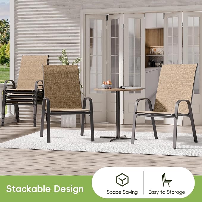 Patio Chairs Set of 8, Outdoor Dining Chairs Stackable - Image 2