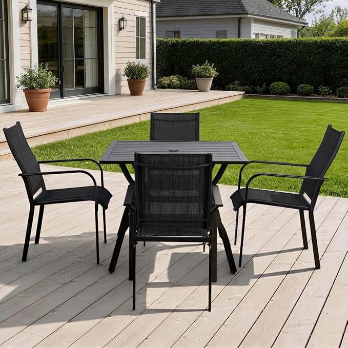 Patio Dining Chairs Set of 4, All-Weather High Back Textilene Stackable Chairs - Image 2