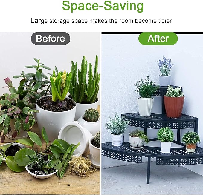 3-Tier Metal Plant Stand, Corner Plant Stands Outdoor Indoor | Semi-circular - Image 7