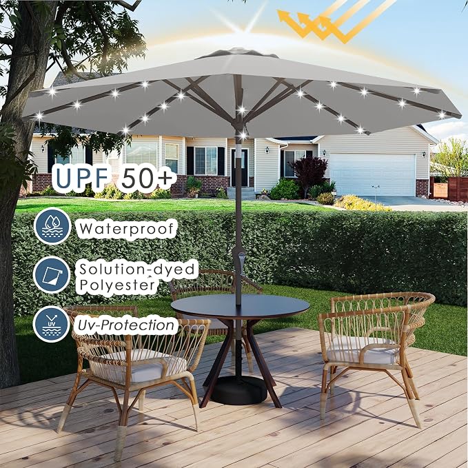 9FT Patio Umbrella with Solar Lights, Outdoor Market Umbrella with Tilt and - Image 5