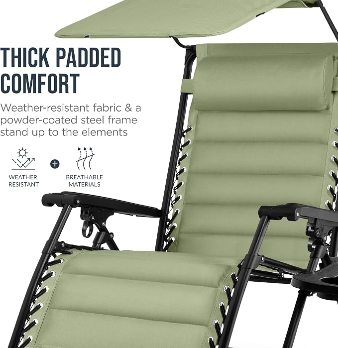 Best Choice Products Oversized Padded Zero Gravity Chair w/Canopy Headrest Cup - Image 6