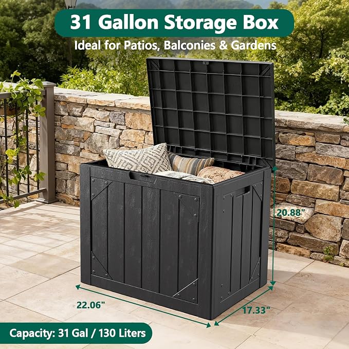 Outdoor Storage Box, 31 Gallon Lockable Waterproof Deck Storage Box, Yard - Image 7