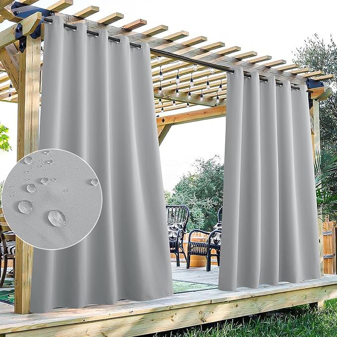 Outdoor Curtains for Patio W70 x L95 Inch Silver Grey, 1 Panel | Extra Wide by StangH