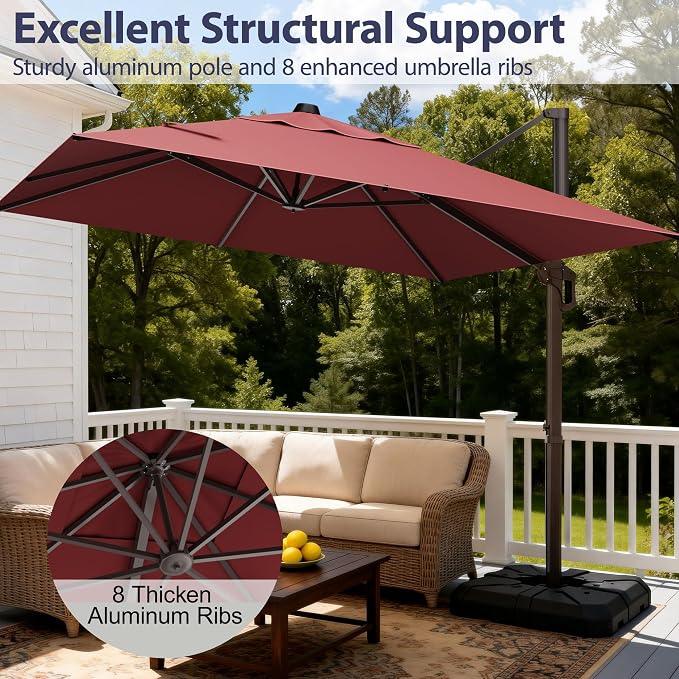 9' X 12' Cantilever Patio Umbrella Rectangle Outdoor Umbrella - Image 3