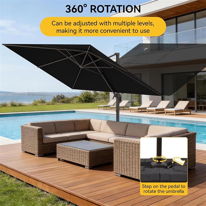 9x12 FT Cantilever Patio Umbrella, Large Rectangular Offset Outdoor Umbrella - Image 6