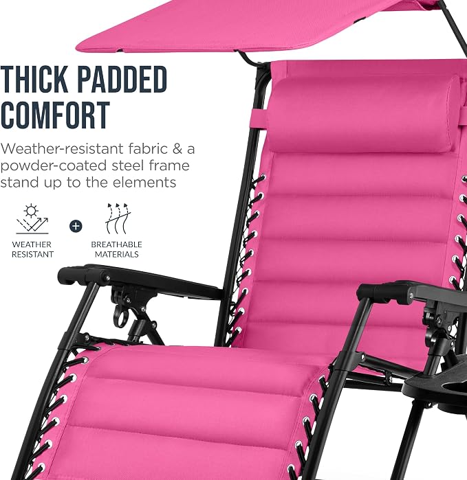 Best Choice Products Oversized Padded Zero Gravity Chair w/Canopy Headrest Cup - Image 6