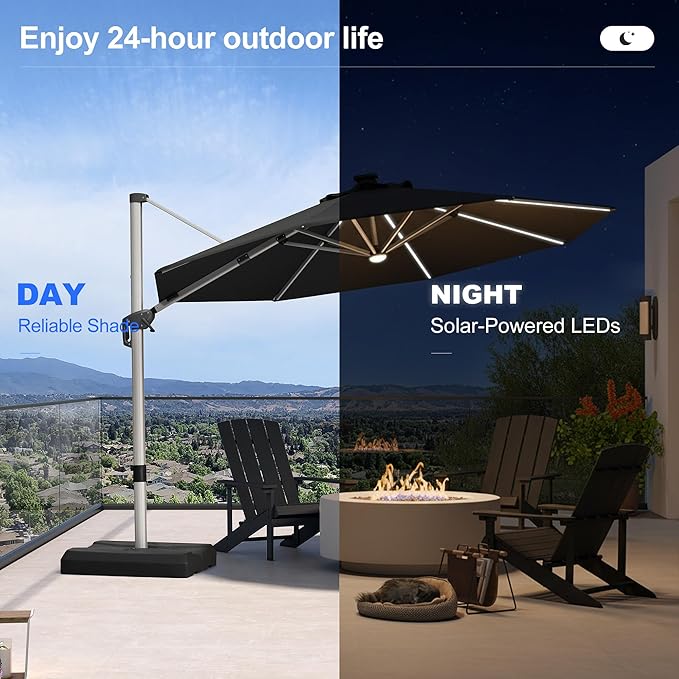 PURPLE LEAF Cantilever Patio Umbrella 11ft Round Solar LED Light, Stays bright - Image 3