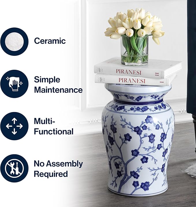 JONATHAN Y Cherry Blossom 18" Ceramic Garden Stool Side Table, Plant Stand - Image 6