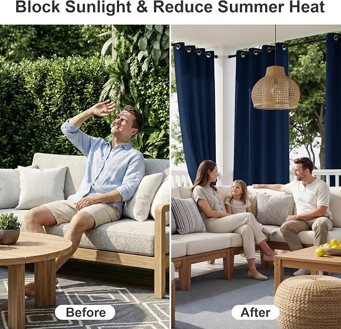 RYB HOME Outdoor Curtains for Patio Deck, Waterproof & Block Sunlight | Thermal - Image 2