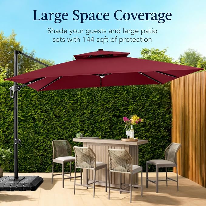 Best Choice Products 12x12ft LED Cantilever Patio Umbrella w/Base Included & - Image 4