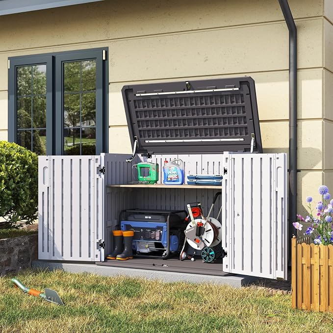 Aoxun Outdoor Storage Cabinet 35 Cu.Ft Outdoor Trash Can Storage Shed, and Lawn by Aoxun