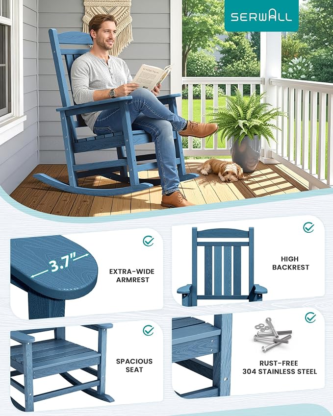 SERWALL Outdoor Rocking Chair Set of 4, Patio Rocking Chair, Porch Rocker - Image 7