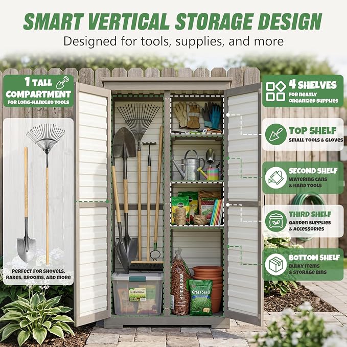 Outdoor Storage Cabinet – Store More in Less Space, Tall Vertical Garden Tool - Image 5