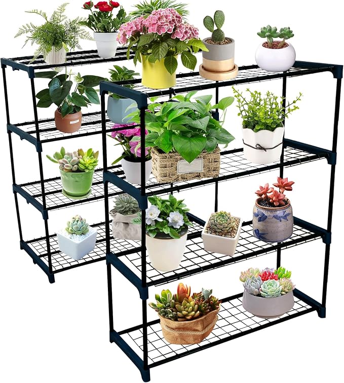 4-Tier Durable Powder-Coated Steel Plant Stands by Fuhomtre