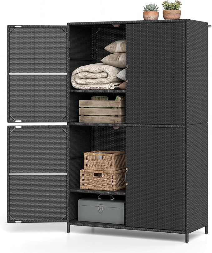 Tangkula Rattan Outdoor Storage Cabinet, Patiojoy Outdoor Cabinet by TANGKULA