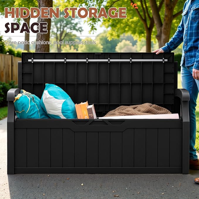 JUMMICO 80 Gallon Resin Outdoor Storage Bench Waterproof, Deck Box | Large Deck - Image 6