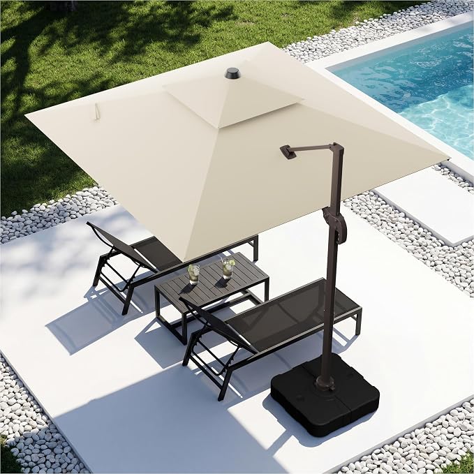 10x10FT Cantilever Outdoor Patio Umbrellas，Double Top Large Square Umbrella by ZLACUIU